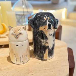 Customized pet urn with pictures, hand drawn fiberglass urn for cats and dogs, exclusive memory pet souvenir ornament