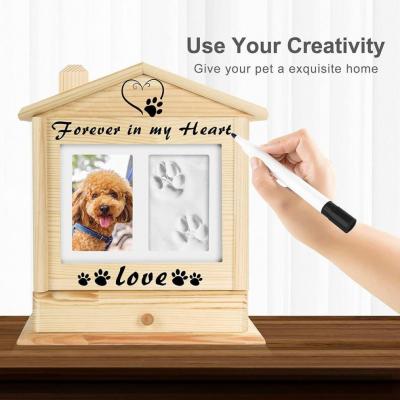 Pet urn wooden small house funeral cat dog pine wood box with photo frame with ink pad memorial supplies